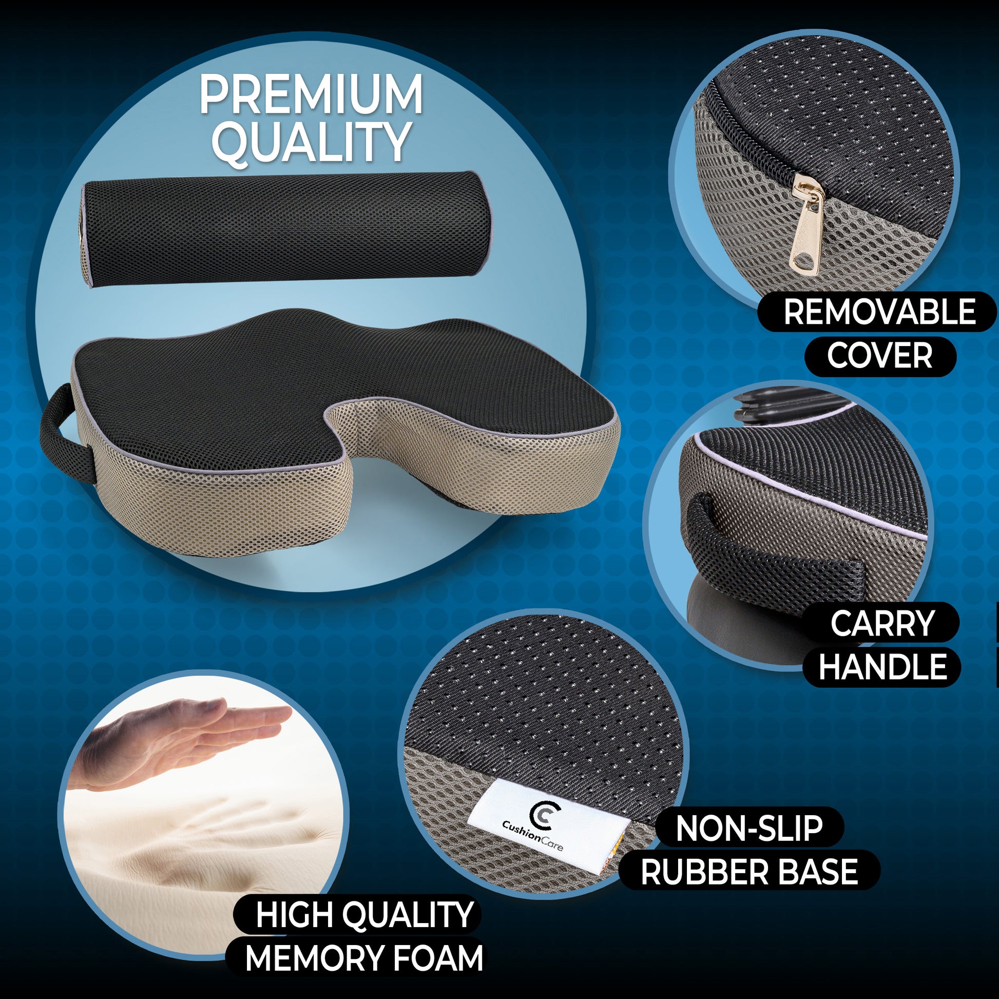 Ergonomic Seat Cushion & Lumbar Roll