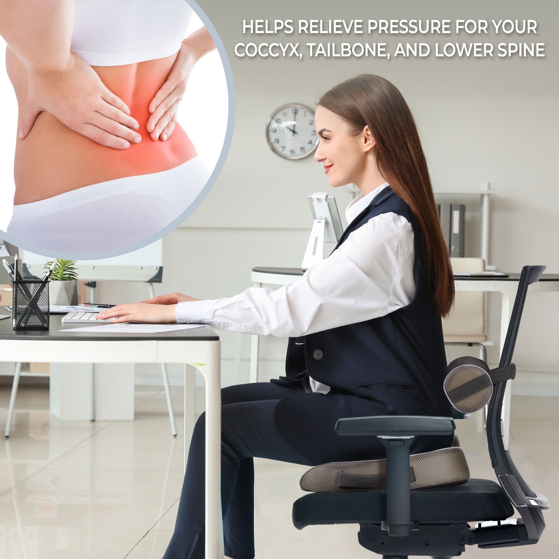 Ergonomic Seat Cushion & Lumbar Roll